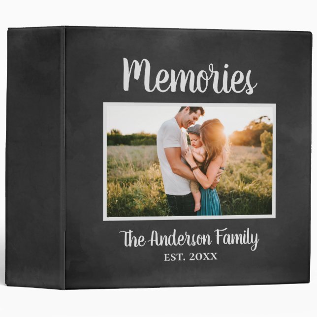 Family Memories Name Photo Chalkboard Scrapbook 3 Ring Binder (Front/Spine)