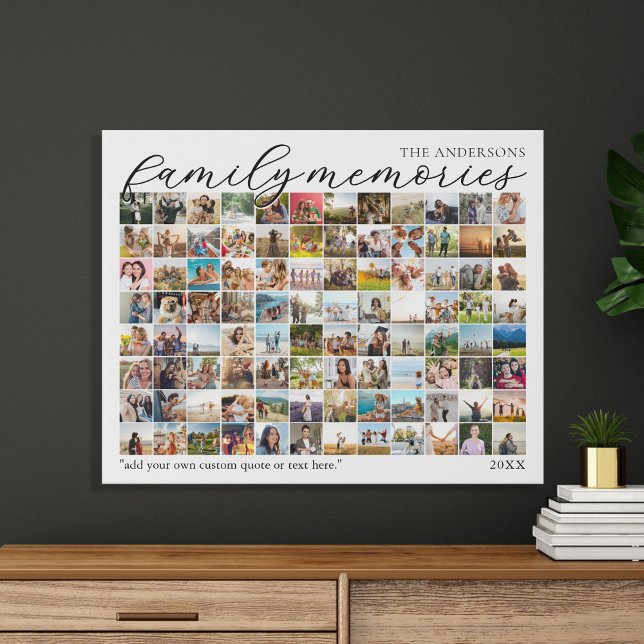 Family Memories Personalized 96 Photo Collage Faux Canvas Print (Creator Uploaded)
