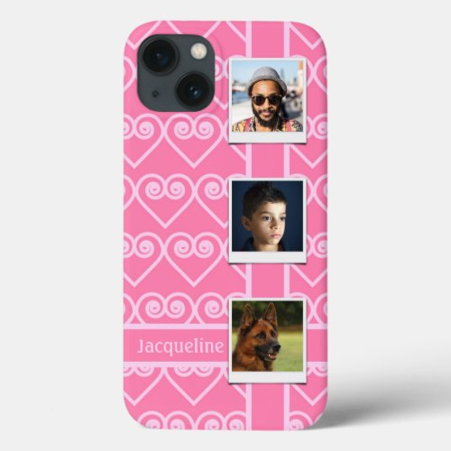 Family Memories Pink Hearts Photo Collage iPhone 13 Case