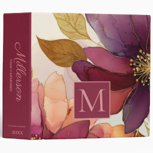 Family Memories Scrapbook Burgundy Gold Floral 3 Ring Binder