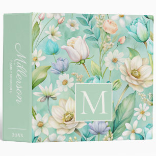 Family Memories Scrapbook Mint Green White Floral 3 Ring Binder