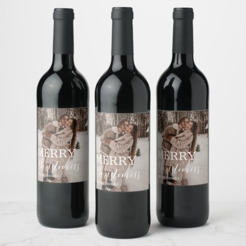 Family merry christmas  custom photo wine label 