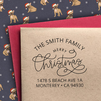 Family Merry Christmas Envelope Return Address Rubber Stamp
