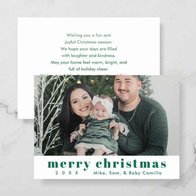 Family Merry Christmas Greeting Letterpress Photo Cards (Front/Back)