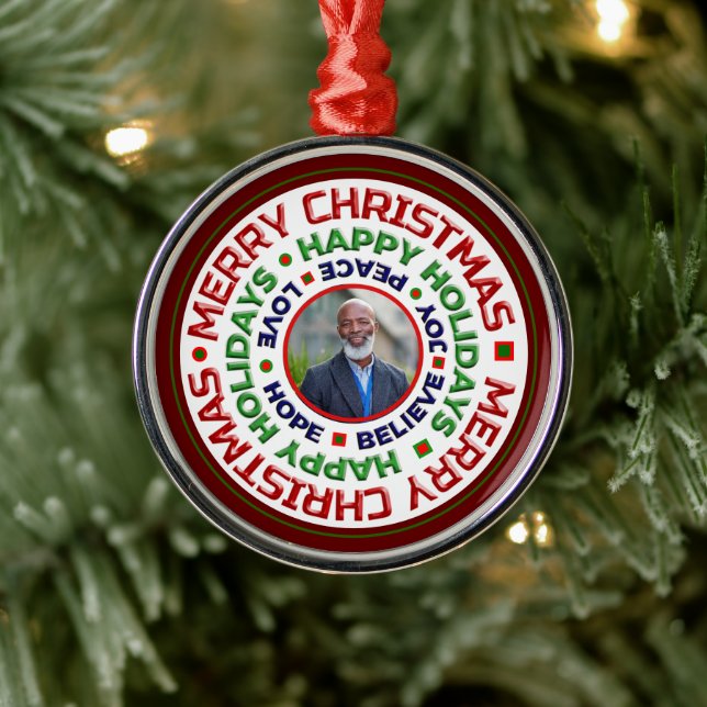  Family Merry Christmas Holiday Photo Personalize Metal Ornament (Tree)