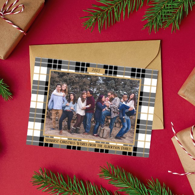 Family Merry Christmas Holiday Plaid Photo Card (Creator Uploaded)