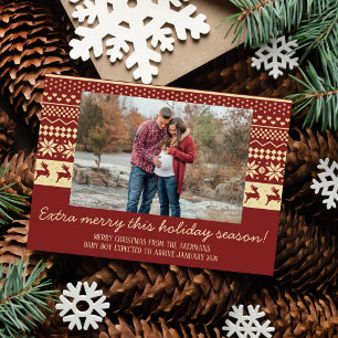 Family Merry Christmas Holiday Pregnant Photo Card