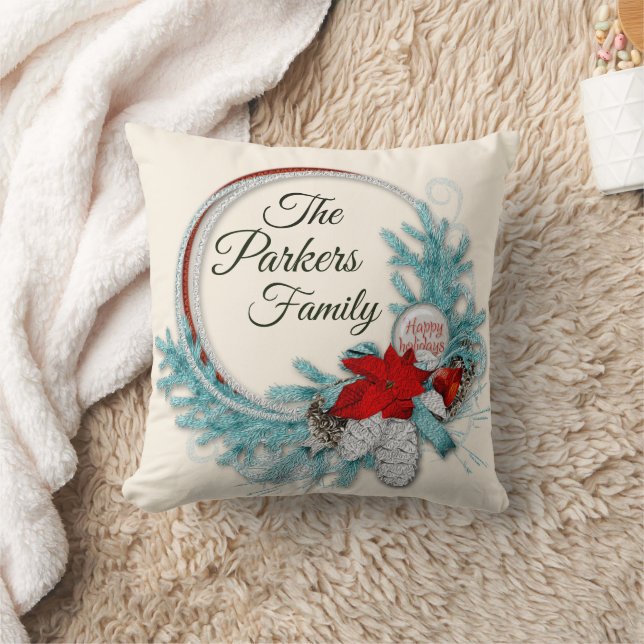 Family Merry Christmas Holidays Peace Joy Custom Throw Pillow (Blanket)