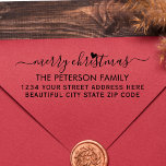 Family Merry Christmas Script Return Address  Self-inking Stamp<br><div class="desc">Modern,  Elegant Minimalist Black and White Hand Lettered Christmas Family Return Address rubber stamp. Featuring a pretty hand-written script "merry christmas" saying in swash-tail font,  and a little heart shape. Great for Christmas holiday season,  easy to personalize them with your names and return address info.</div>