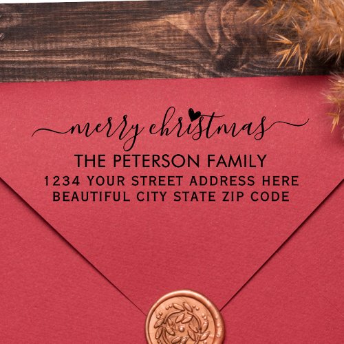 Family Merry Christmas Script Return Address  Self_inking Stamp