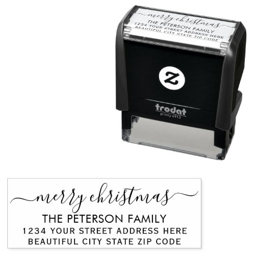 Family Merry Christmas Script Return Address  Self Self_inking Stamp