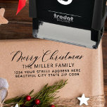 Family Merry Christmas Script Return Address  Self Self-inking Stamp<br><div class="desc">Modern,  Elegant Hand Lettered Christmas Family Return Address rubber stamp. Featuring a pretty hand lettered script "merry christmas" saying in swash-tail font. Perfect for Christmas holiday season,  easy to personalize them with your names and return address info.</div>