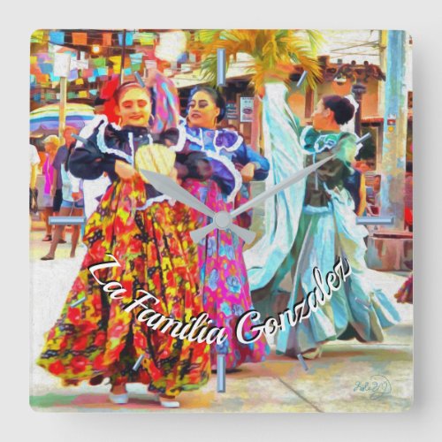 Family Mexican Festival Dancers 2549 Square Wall Clock