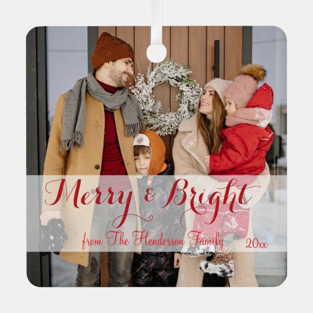 Family Minimalist Christmas Photo Metal Ornament (Front)