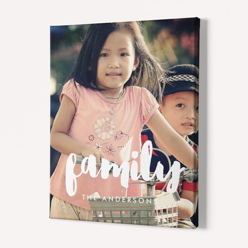 Family modern brush font overlay photo faux canvas print
