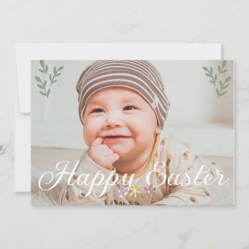 family Modern Calligraphy Photo Happy Easter  Holiday Card