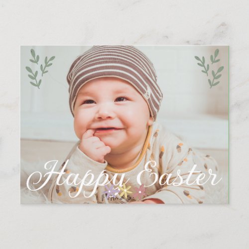 family Modern Calligraphy Photo Happy Easter  Holiday Postcard
