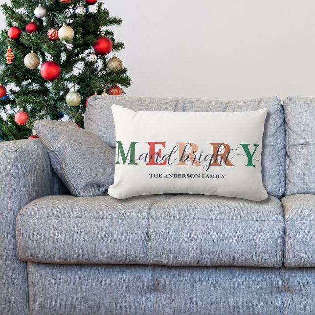 Family Modern Colorful Merry and Bright  Lumbar Pillow (Creator Uploaded)