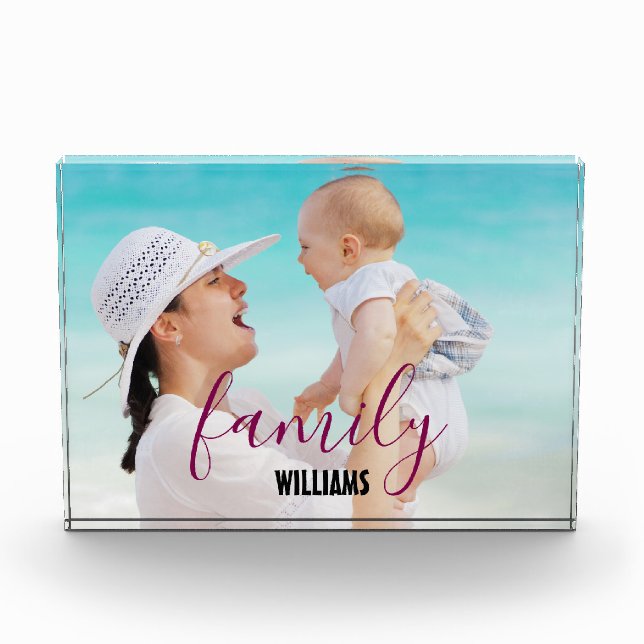 FAMILY Modern Simple Hearts Love Script Photo Block (Front)