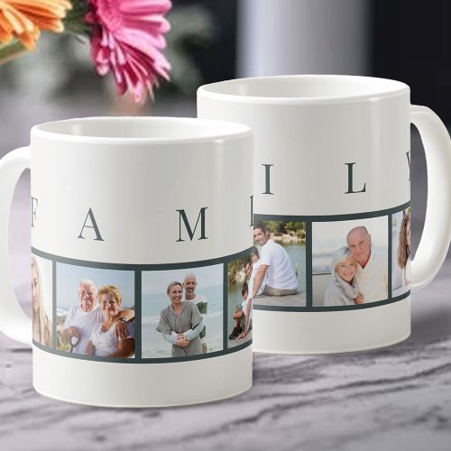 FAMILY Modern Typography and Custom 6 Photo Coffee Mug