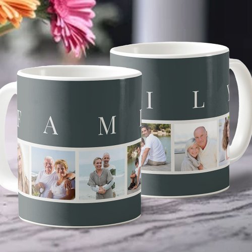 FAMILY Modern Typography and Custom 6 Photo Slate Coffee Mug