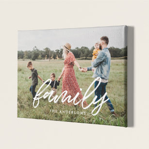 Family modern typography overlay photo faux canvas print