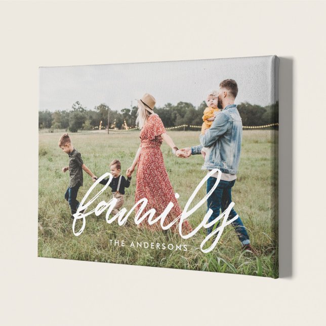 Family modern typography overlay photo faux canvas print (Creator Uploaded)
