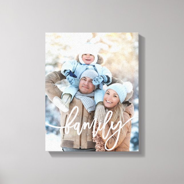 Family | Modern White Typography with your Photo Canvas Print (Front)