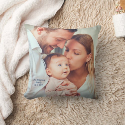 Family Mom Dad Baby Photo Personalize  Throw Pillow