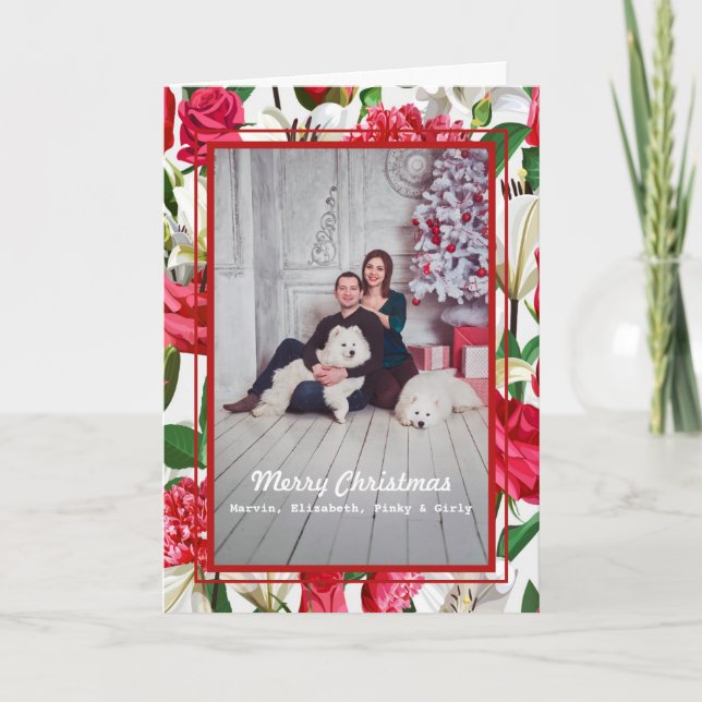 Family Mom Dad Pet Dog Photo Christmas Custom Card (Front)