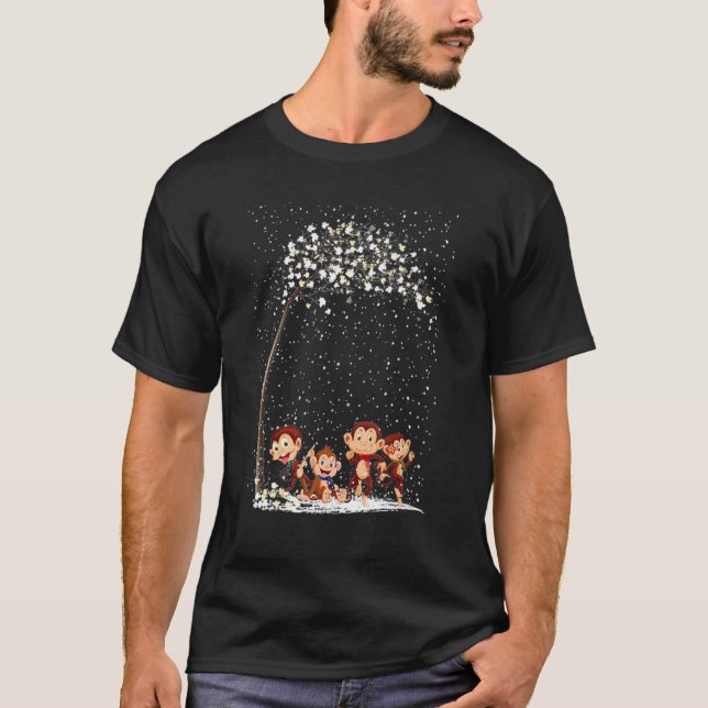 Family Monkey Scarf Winter Christmas Tree Xmas Sno T-Shirt (Front)
