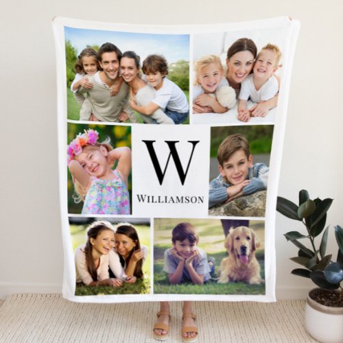 Family Monogram 6 Photo Collage Fleece Blanket