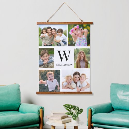 Family Monogram 6 Photo Collage Hanging Tapestry
