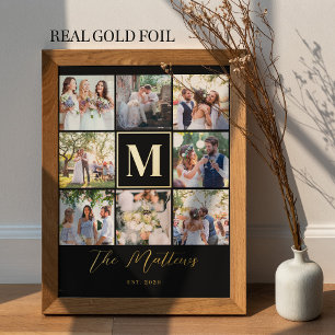 Family monogram 8 photo collage elegant chic foil prints