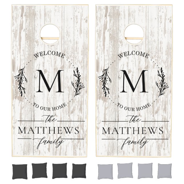 Family Monogram and Name Laurel Wood Cornhole Set  (Set)
