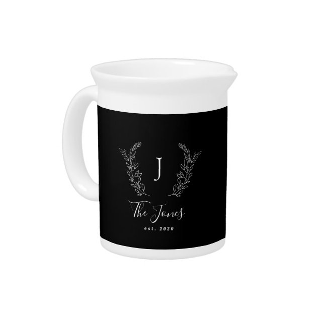 Family monogram and name personalized elegant beverage pitcher (Left)