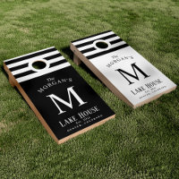 Family Monogram Black And White Teams Cornhole Set