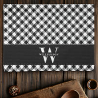Family Monogram Black and White Vichy Plaid Modern