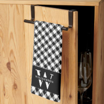 Family Monogram Black and White Vichy Plaid Modern Kitchen Towel