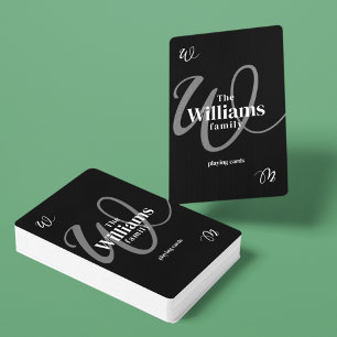 Family Monogram Black Modern Poker Cards
