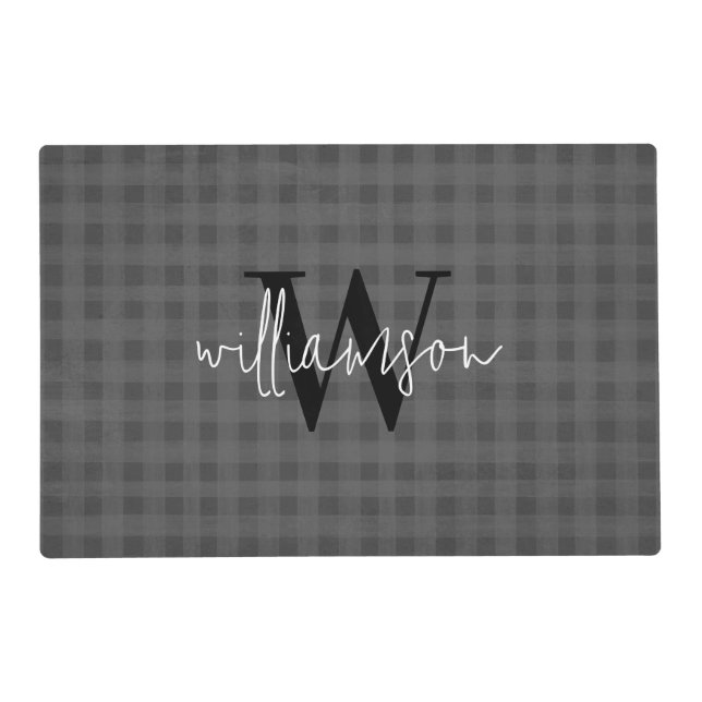 Family Monogram Buffalo Plaid Placemat (Back)