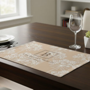Family Monogram Carrot Flower Silhouette Beige  Cloth Placemat