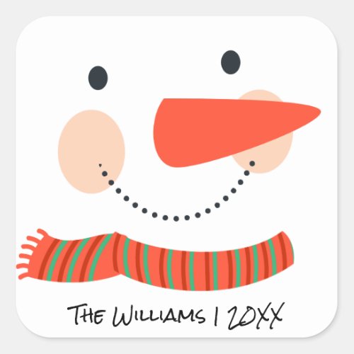 Family monogram Christmas DaySnowman Square Sticker