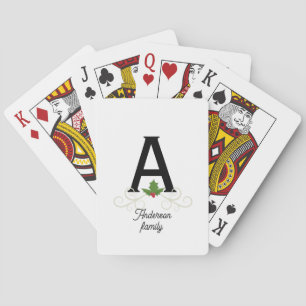 Family Monogram Christmas Holly Poker Cards