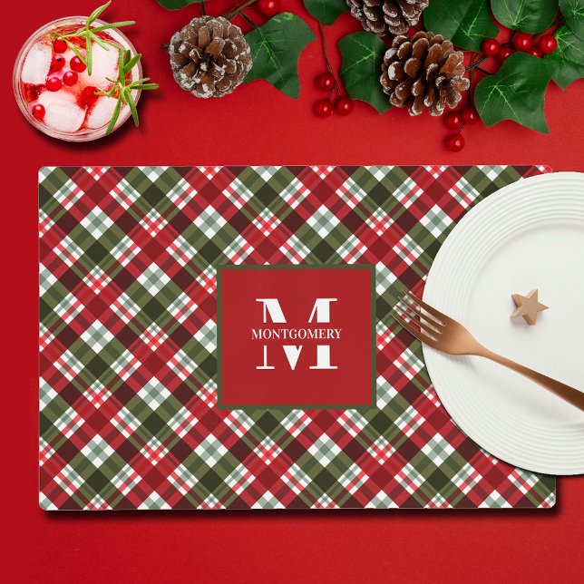Family Monogram Christmas Plaid Placemat (Creator Uploaded)