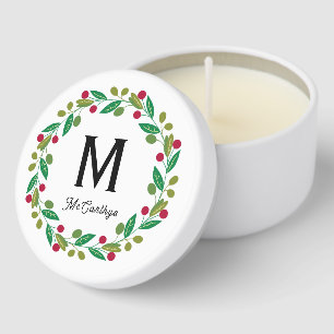 Family Monogram Christmas Wreath Mini Candle Favors