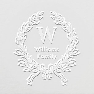 Family monogram classic laurel wreath embosser