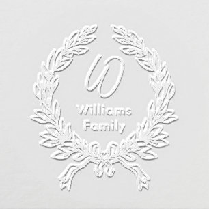 Family monogram classic laurel wreath script embosser