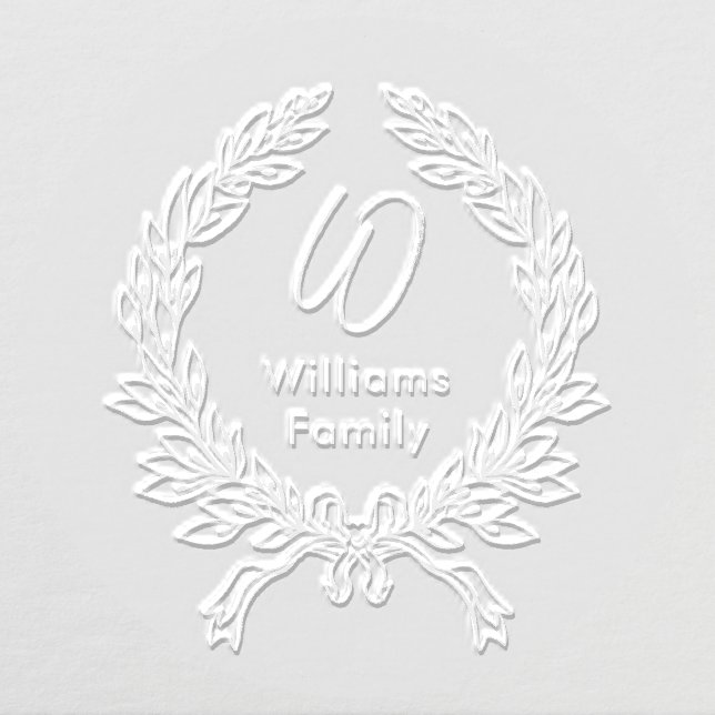 Family monogram classic laurel wreath script embosser (Design)
