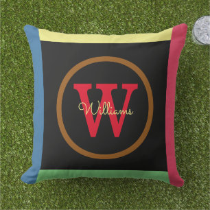 Family Monogram Colorful Pillow with Color Border